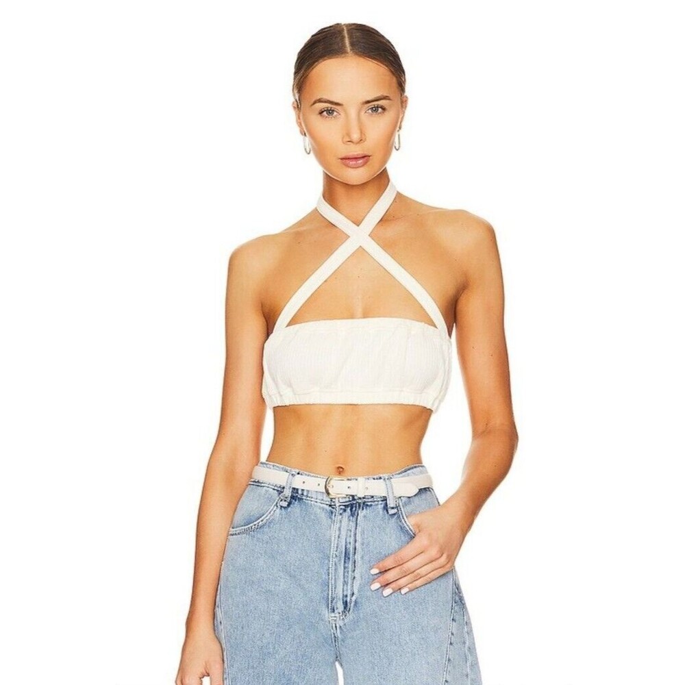 NWT WeWoreWhat Halter Bra Top Ivory Size Small